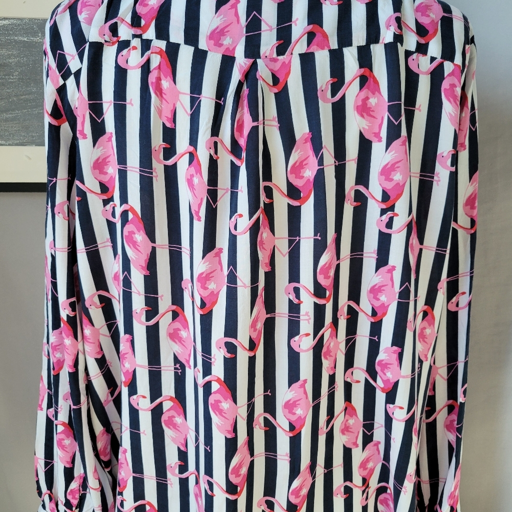 Milano Italy Flamingo Novelty Print Stripe Button Up Shirt 42 or L - Picture 8 of 14